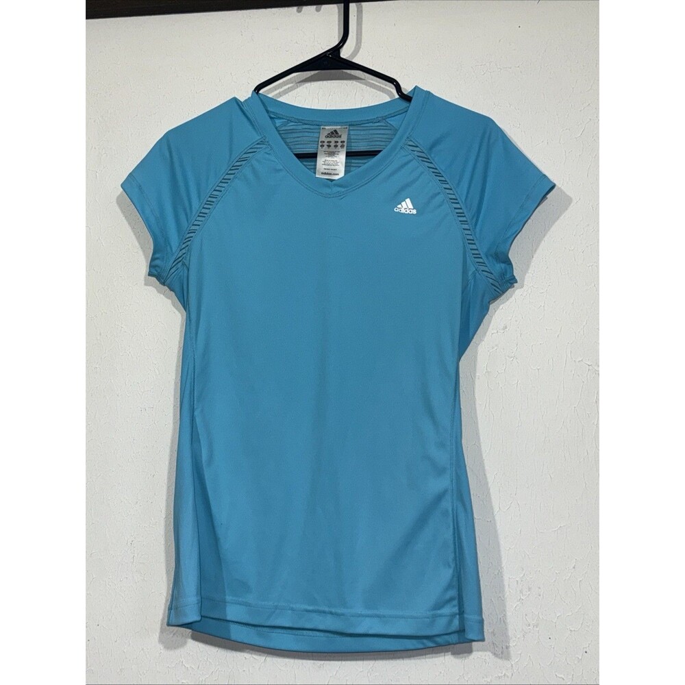 Adidas Shirt Womens Adult Medium Teal Logo V Neck Casual Lightweight Athletic